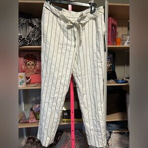 Calvin Klein White Striped Pants with Tie Waist 6P NWT